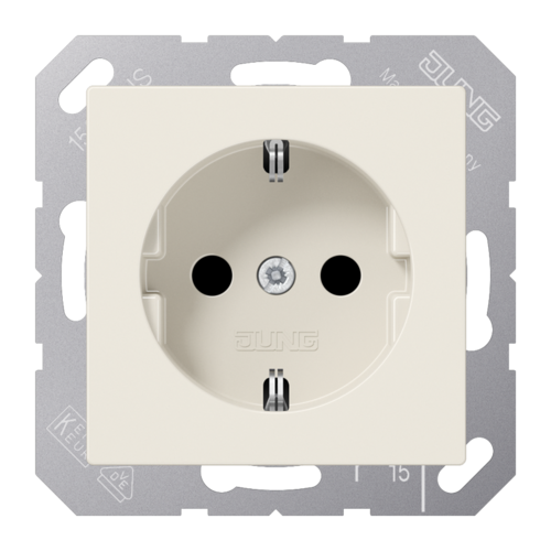 Розетка JUNG AS 500, скрытый монтаж, с заземлением, со шторками, слоновая кость