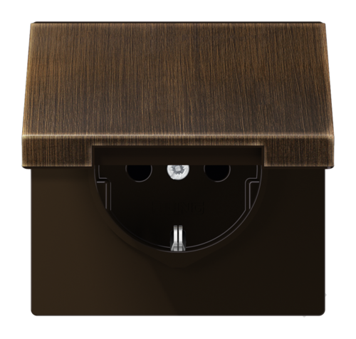 Розетка JUNG LS METAL, скрытый монтаж, с заземлением, с крышкой, античная латунь