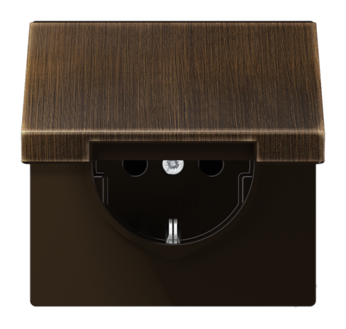 Розетка JUNG LS METAL, скрытый монтаж, с заземлением, с крышкой, античная латунь