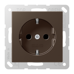 Розетка JUNG A 500, скрытый монтаж, с заземлением, со шторками, мокко
